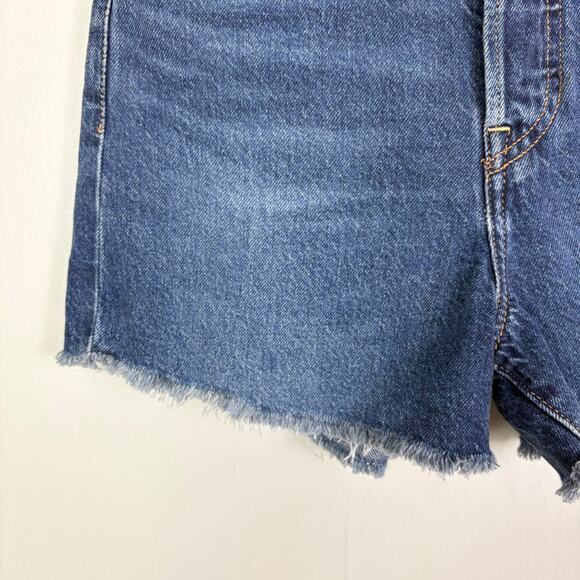 Levi's Premium Denim Dark Wash Button Fly High Waist Ribcage Shorts in Noe Five - Picture 5 of 11